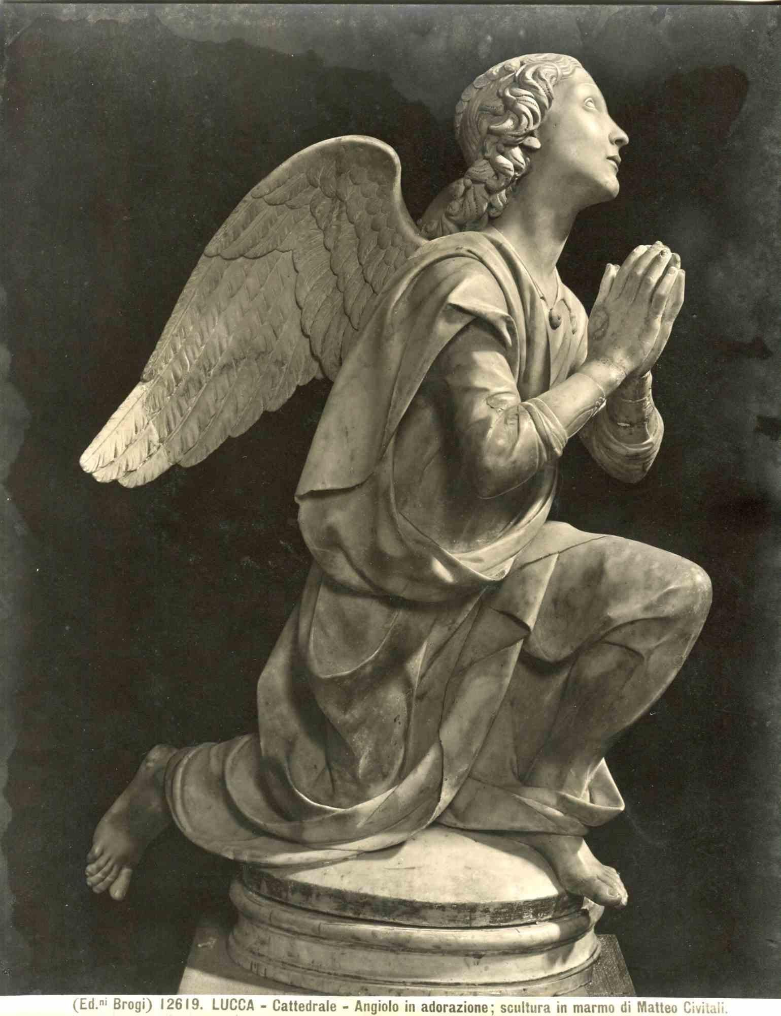 Unknown Figurative Photograph - Angel in Adoration - Vintage B/w Photograph - Early 20th Century
