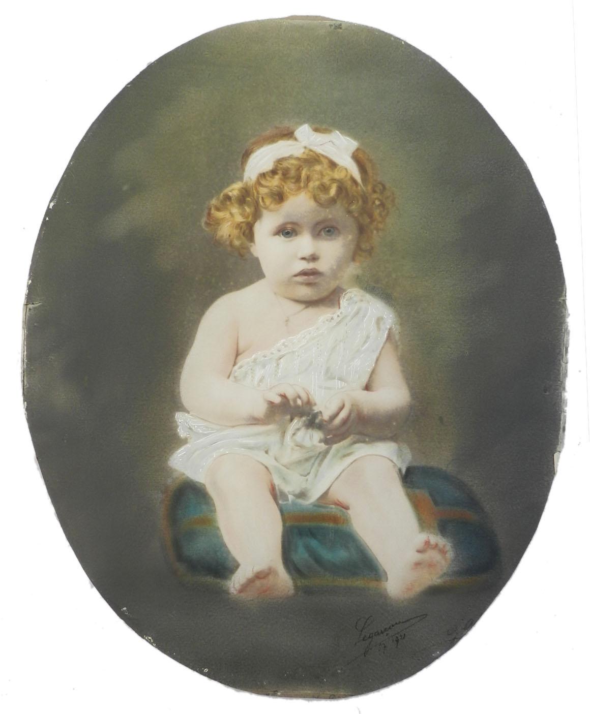 Unknown Portrait Photograph - Antique Photograph of a Young Child by French Photographer Legarcon 1921 Framed