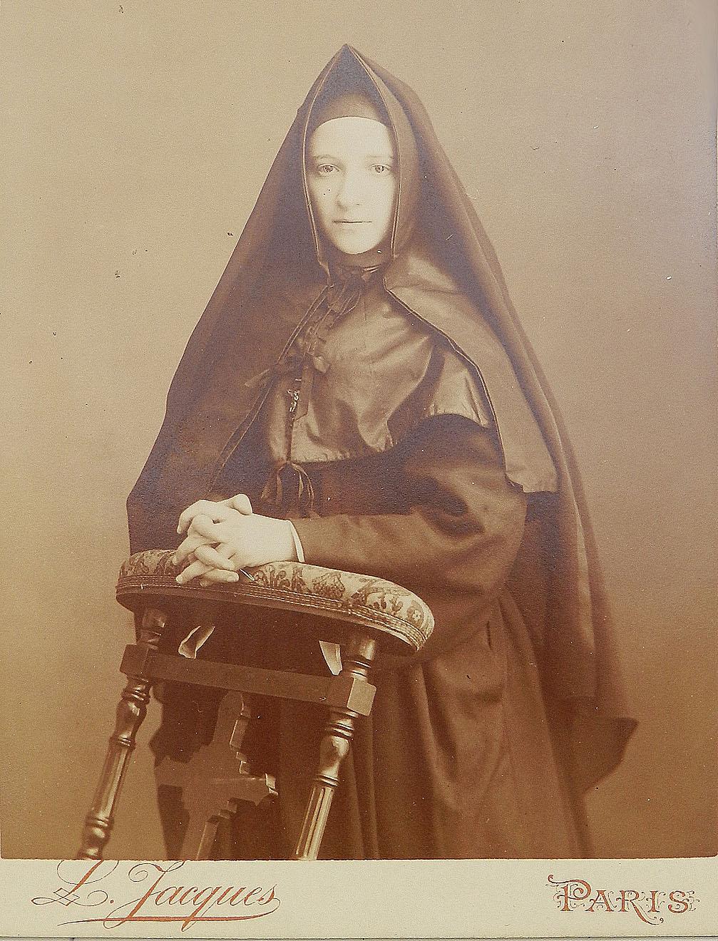 Unknown Portrait Photograph - Antique Photograph of a Young French Nun Sepia toned by L Jacques Paris Sepia 