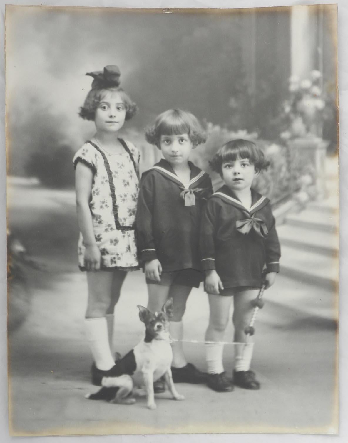 Antique Portrait Photograph of Three French Children and Dog c1920 For Sale 2