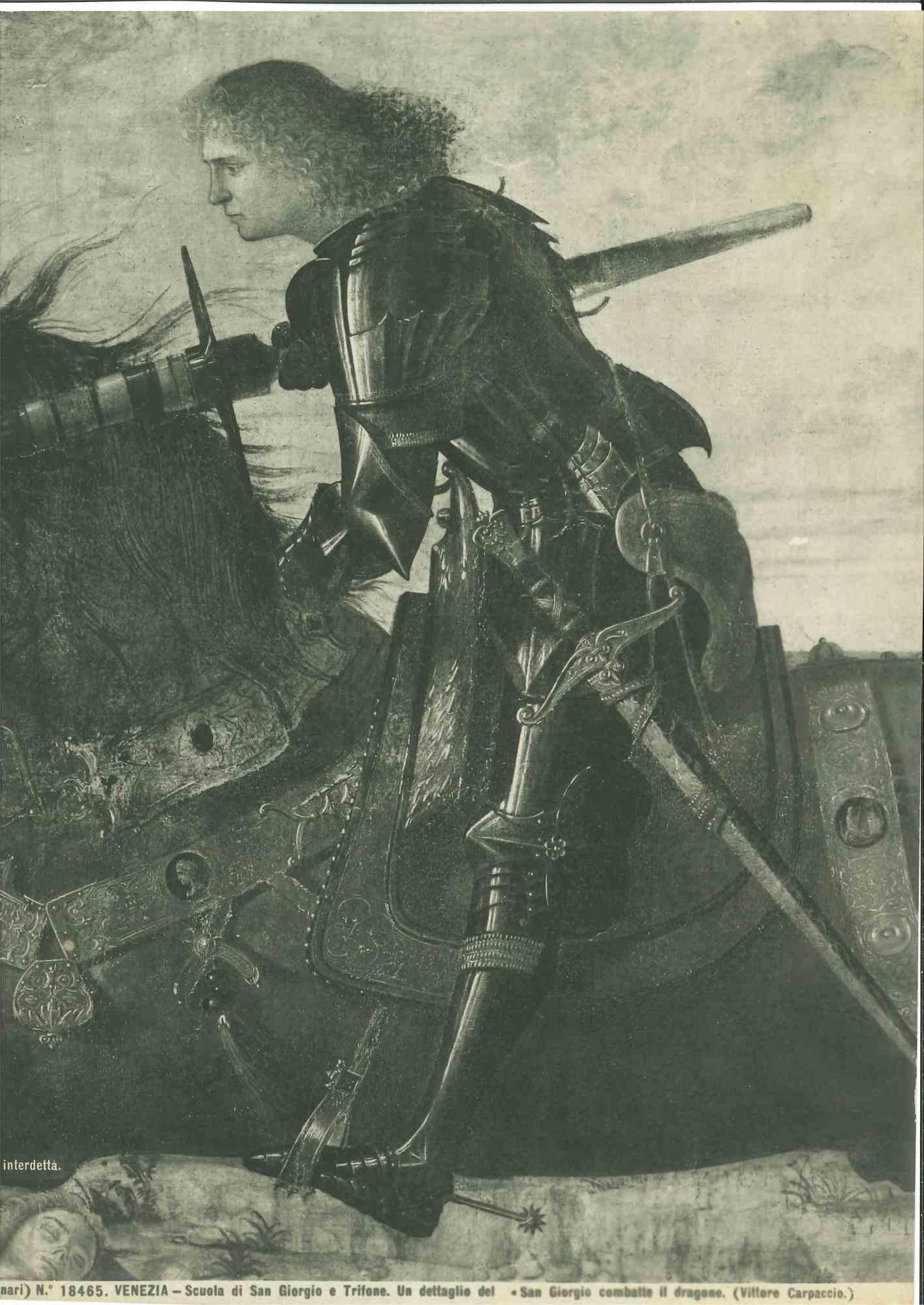 Unknown Portrait Photograph - Architecture and Art Photo - Saint George Fights the Dragon - Venice - 1920s