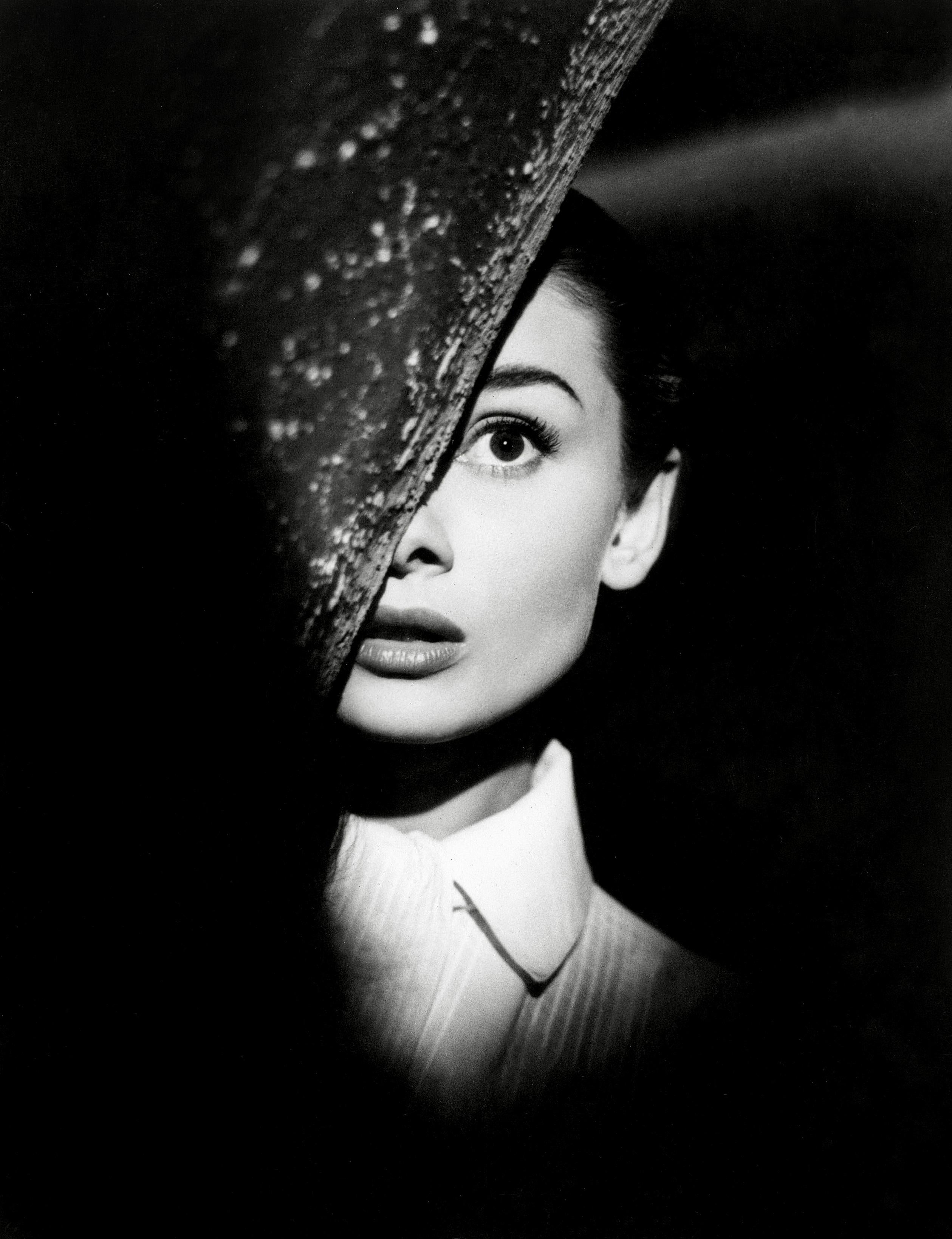 Unknown Black and White Photograph - Audrey Hepburn Glamour in Shadow Globe Photos Fine Art Print