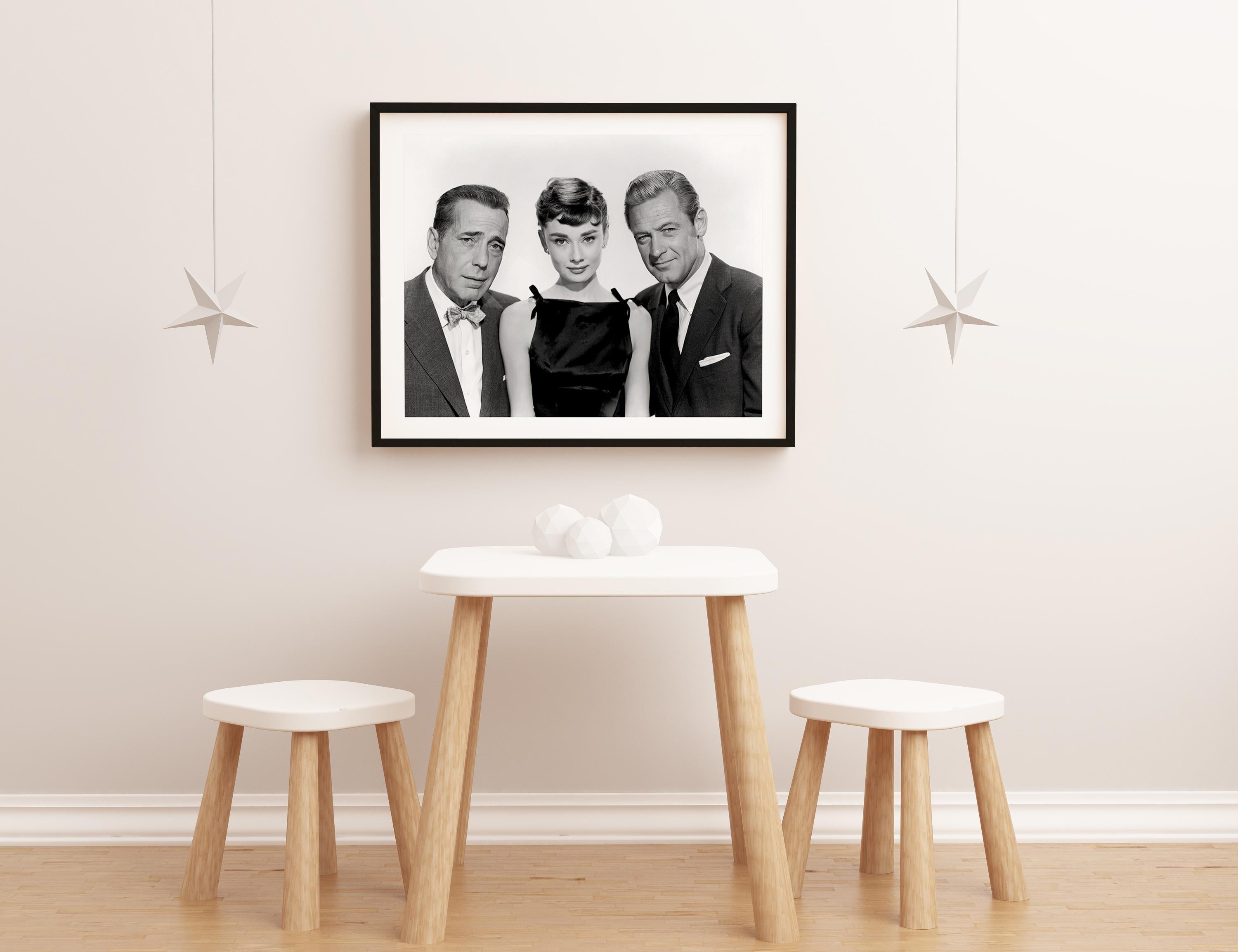 Audrey Hepburn, Humphrey Bogart, and William Holden Globe Photos Fine Art Print - Black Portrait Photograph by Unknown