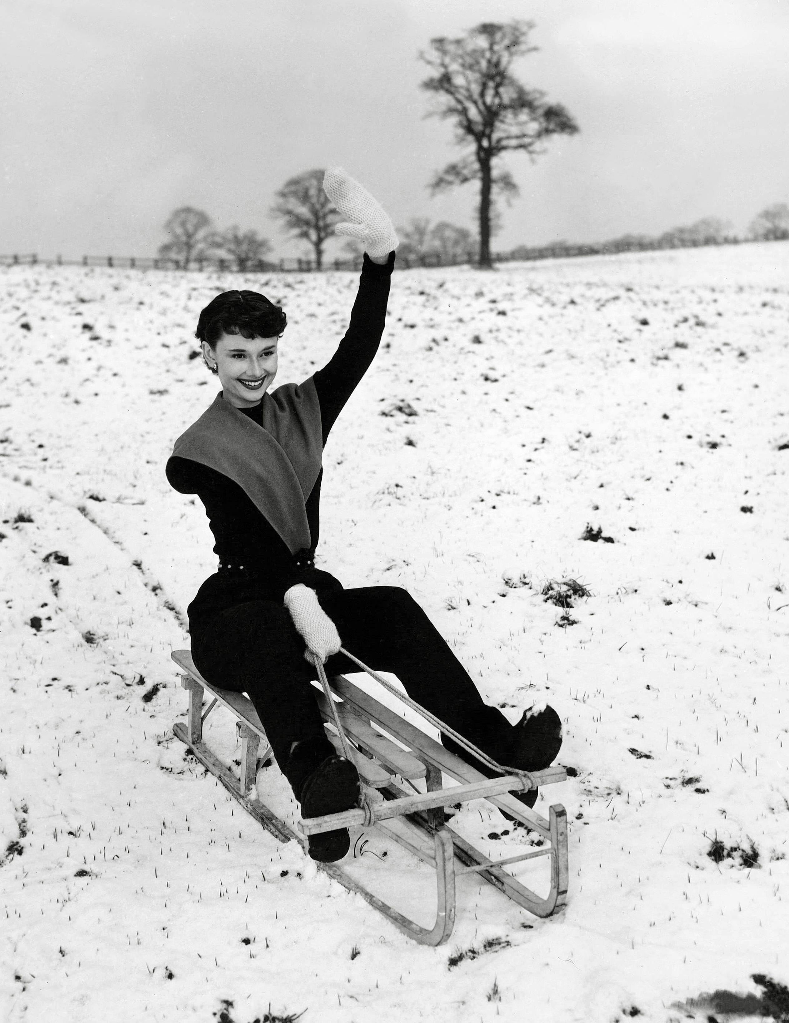 Unknown Black and White Photograph - Audrey Hepburn in the Snow Globe Photos Fine Art Print
