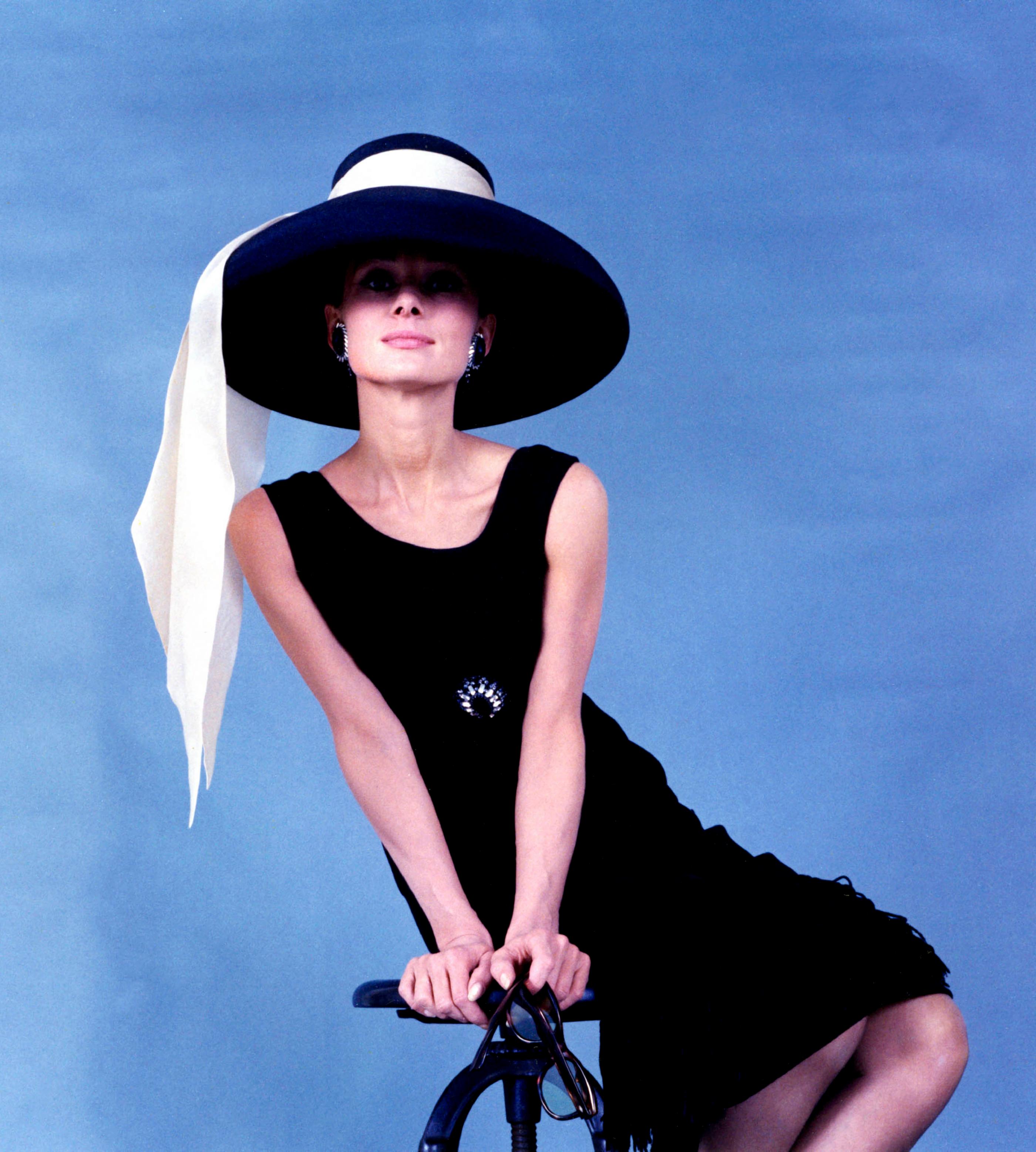 Unknown Color Photograph - Audrey Hepburn on Blue for Breakfast at Tiffany's