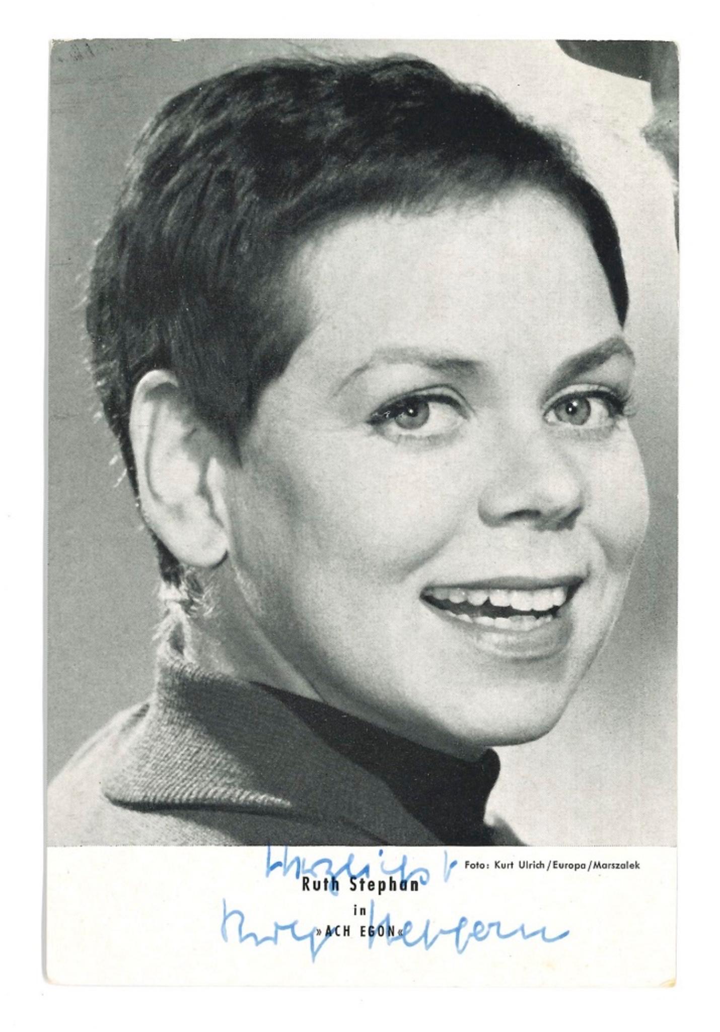 Unknown Portrait Photograph - Autograph by Ruth Stephan - Vintage b/w Postcard - 1960s