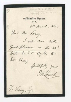 Autograph Letter by James Russell Lowell - Original Manuscript - 1880s