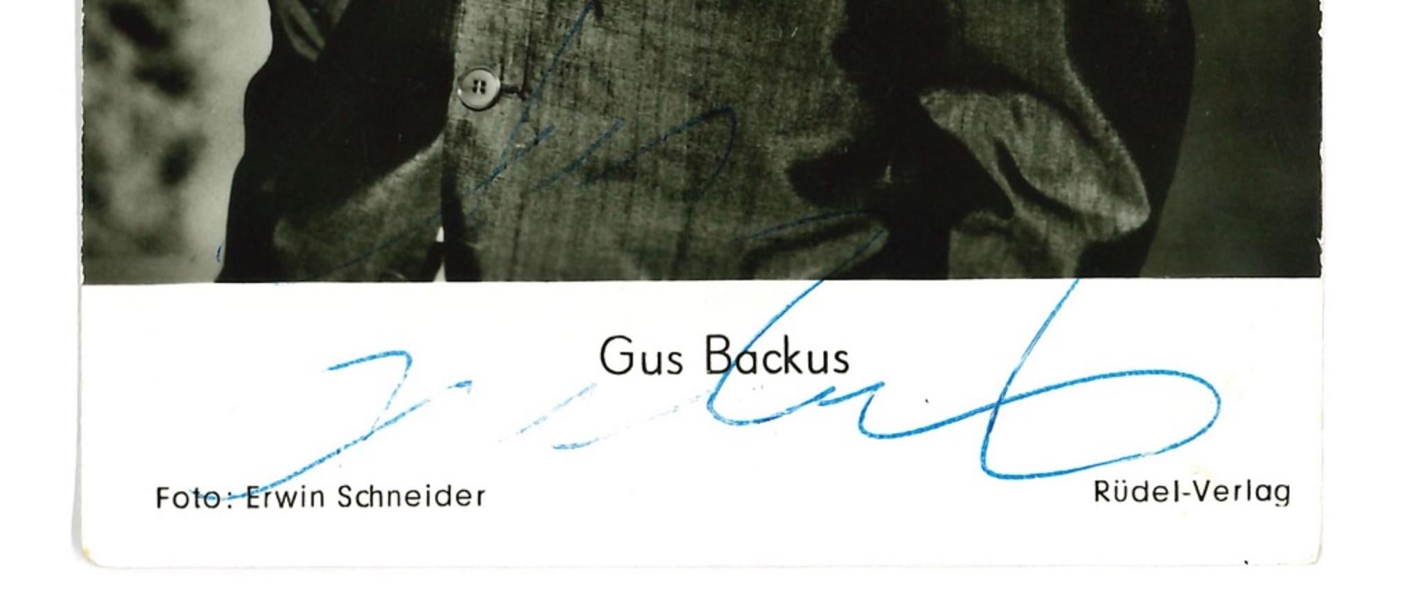 Autograph Portrait of Gus Backus - Vintage b/w Postcard - 1960s - Photograph by Unknown