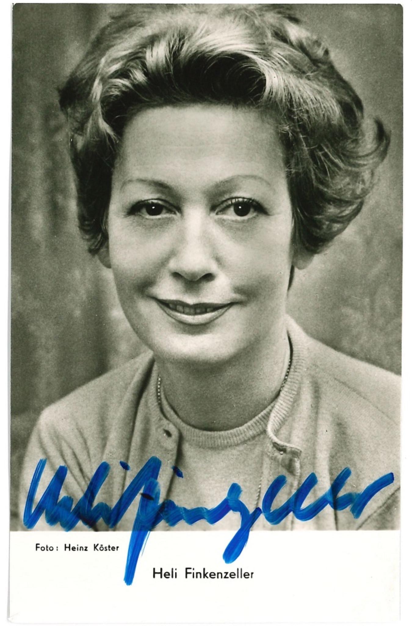 Unknown Portrait Photograph - Autograph Portrait of Heli Finkenzeller - Vintage b/w Postcard - 1960s