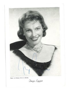 Autograph portrait of Inge Egger - Vintage b/w Postcard - 1950s