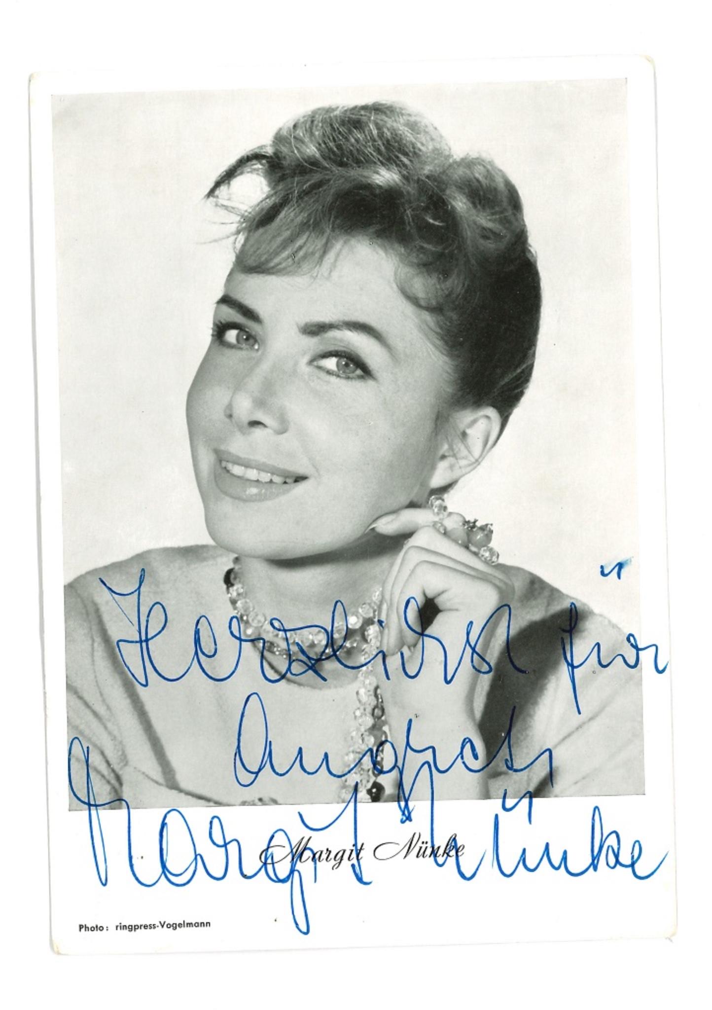Unknown Portrait Photograph - Autograph Portrait of Margit Nünke - Original b/w Postcard - 1950s