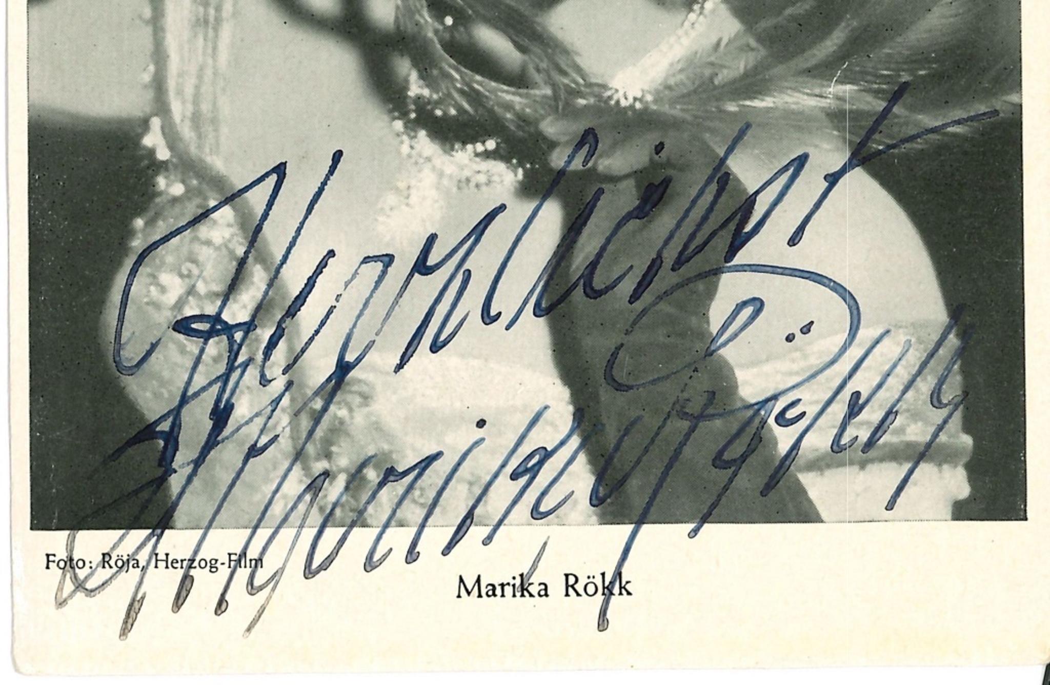 Autograph Portrait of Marika Rökk - Vintage b/w Postcard - 1960s - Photograph by Unknown