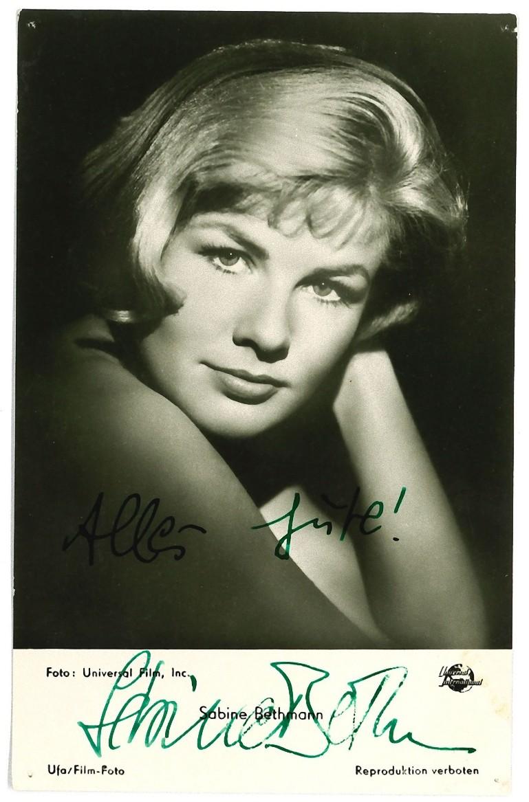 Unknown Portrait Photograph - Autograph Portrait of Sabine Bethmann - Vintage b/w Postcard - 1950s