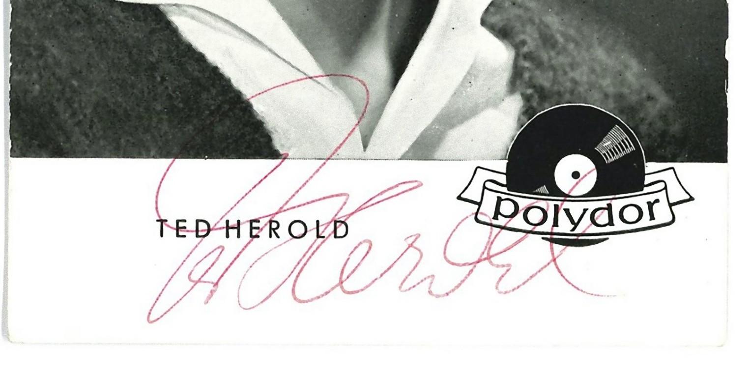 Autograph Portrait of Ted Herold - Vintage b/w Postcard - 1960s - Photograph by Unknown