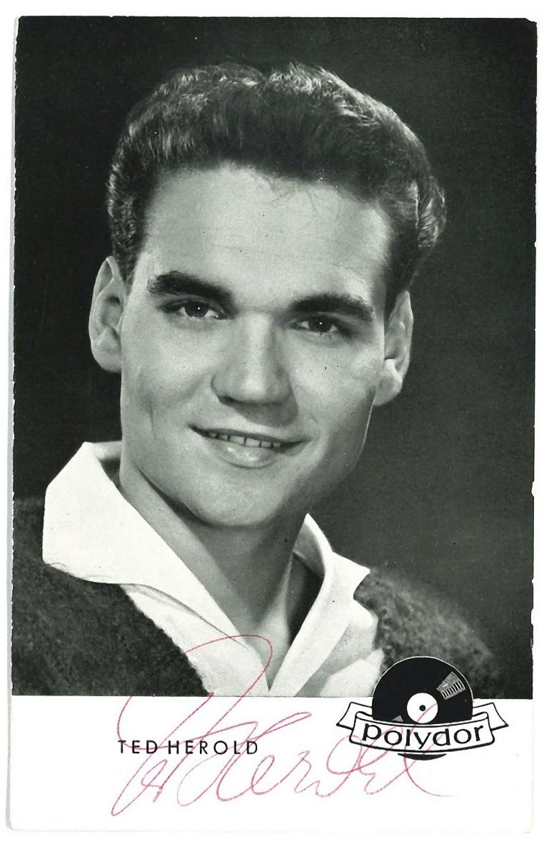 Unknown Portrait Photograph - Autograph Portrait of Ted Herold - Vintage b/w Postcard - 1960s