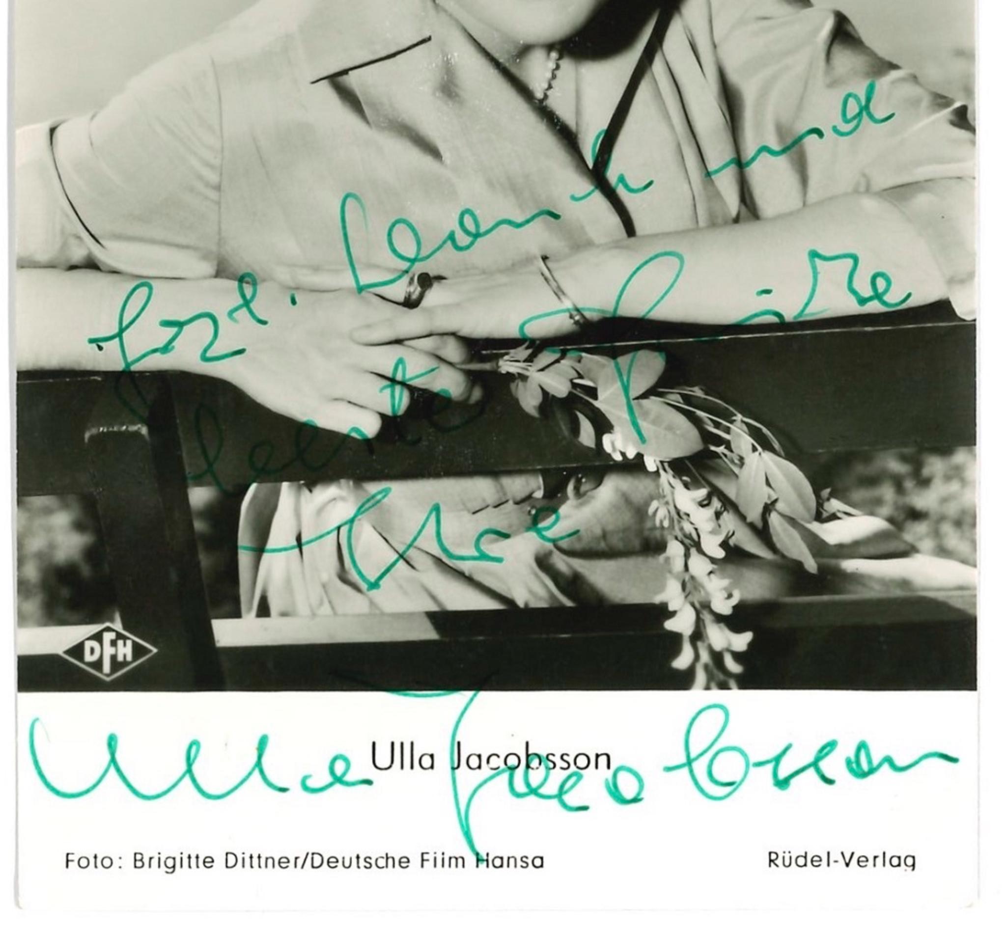 Autograph Portrait of Ulla Jacobsson - Original b/w Postcard - 1960s - Photograph by Unknown