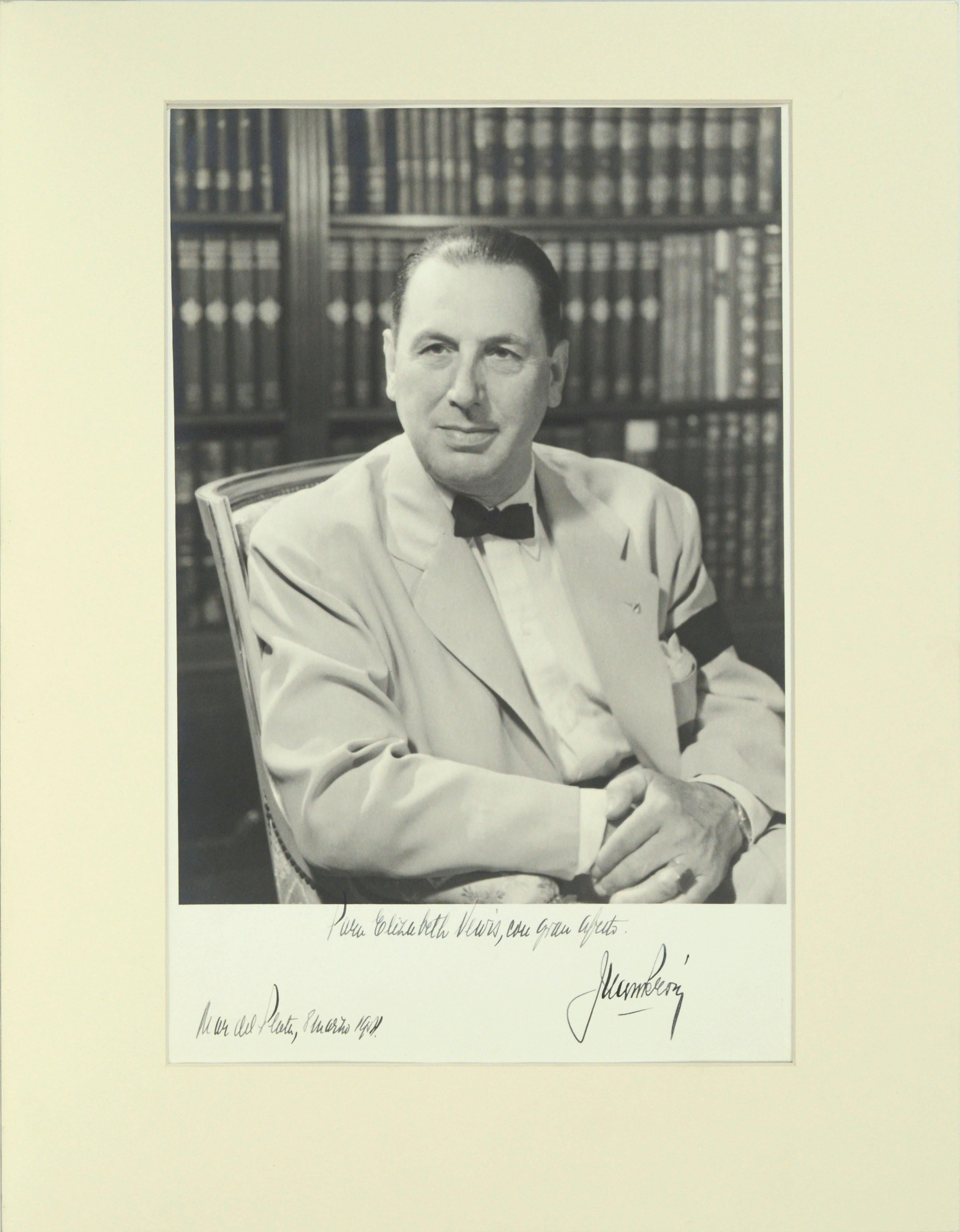 Unknown Black and White Photograph - Autographed Black & White Photograph Portrait of Juan Perón, For Elizabeth Lewis