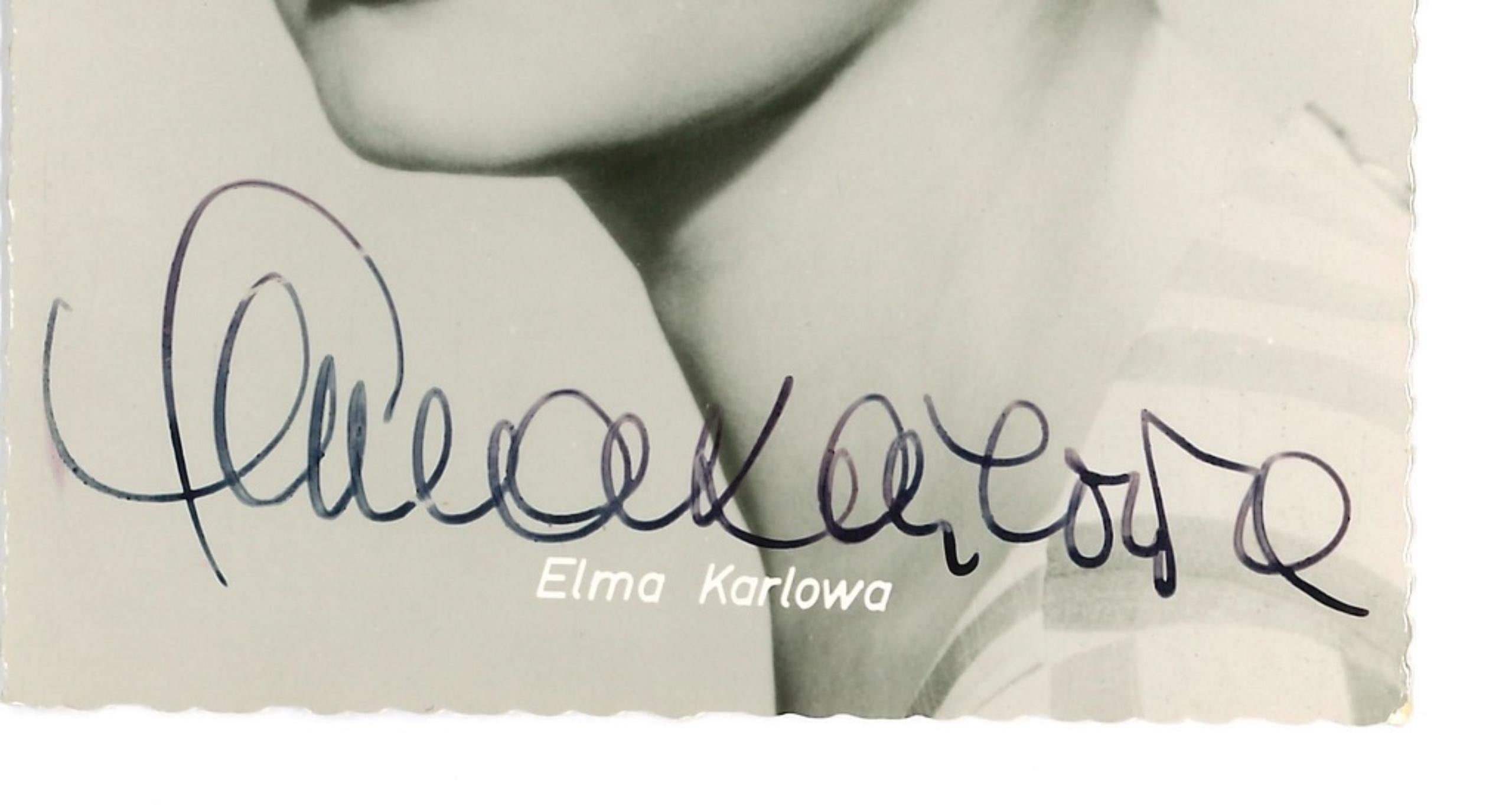 Autographed Portrait of Elma Karlowa - Original b/w Postcard - 1960s - Photograph by Unknown