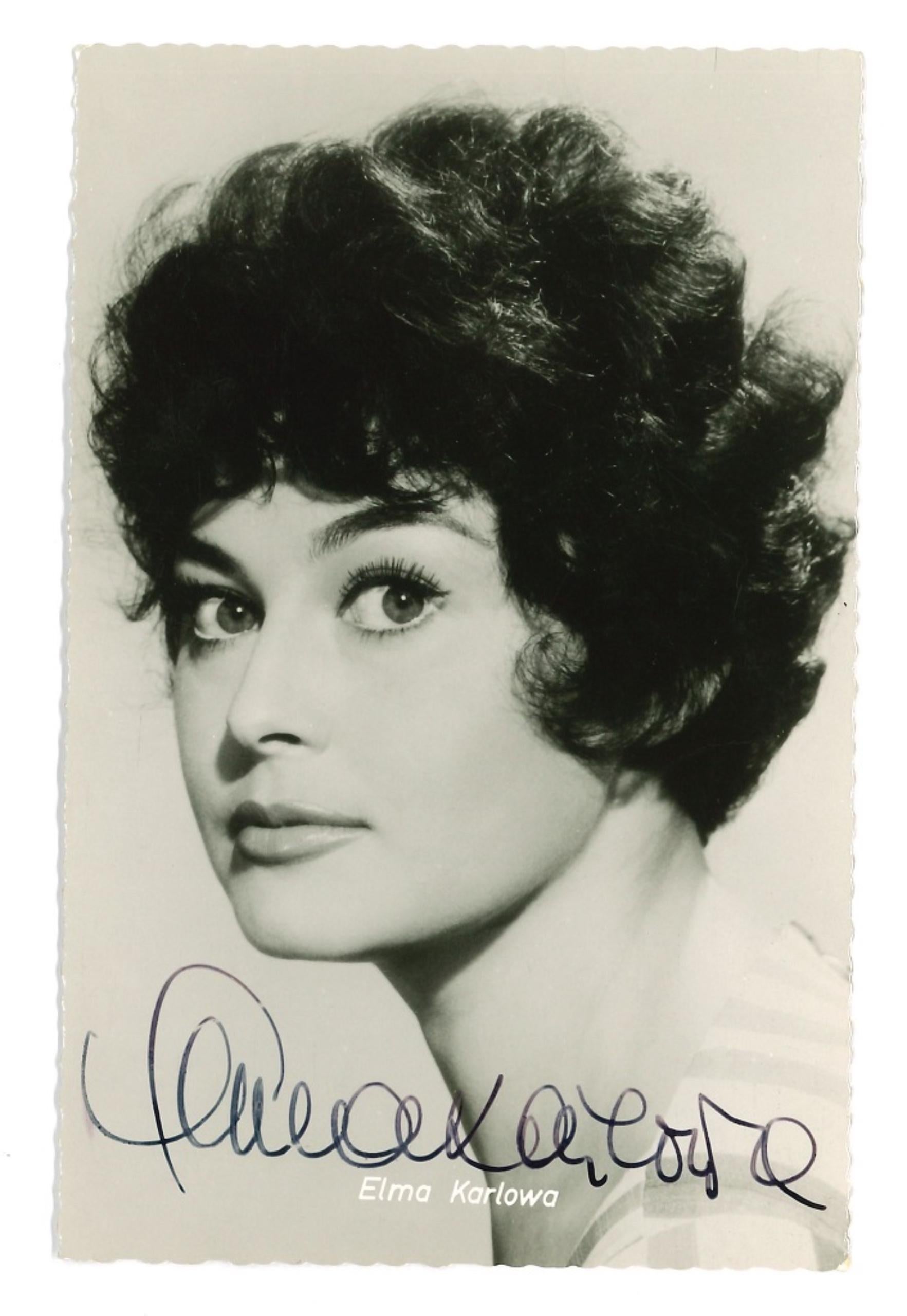 Unknown Portrait Photograph - Autographed Portrait of Elma Karlowa - Original b/w Postcard - 1960s