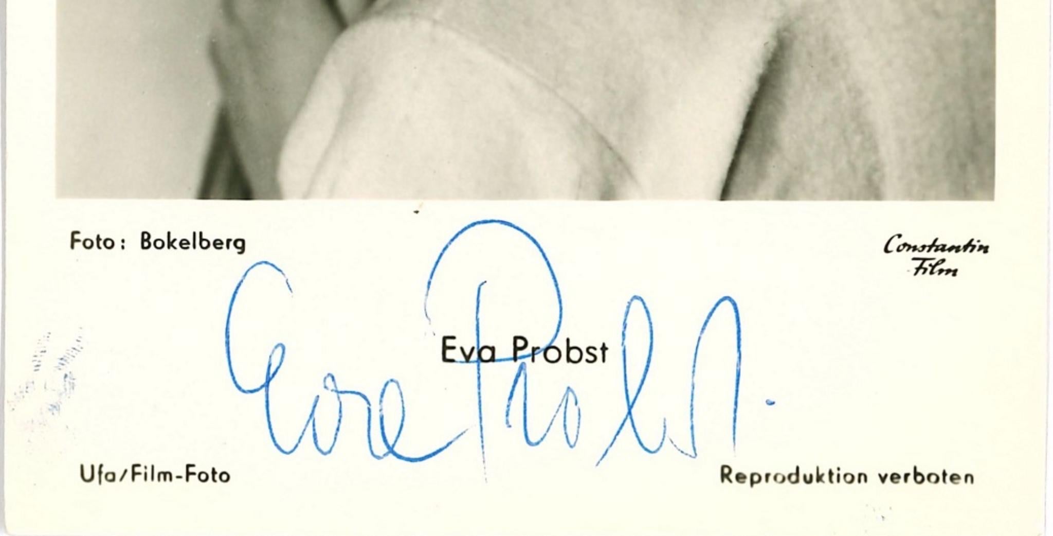 Autographed Portrait of  Eva Probst - Original b/w Postcard - 1950s - Photograph by Unknown