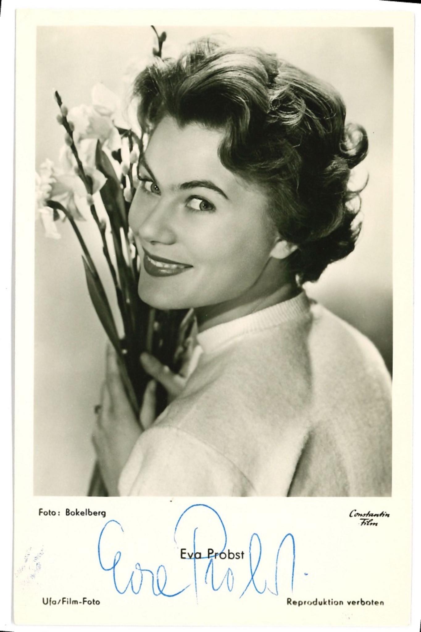 Unknown Portrait Photograph - Autographed Portrait of  Eva Probst - Original b/w Postcard - 1950s