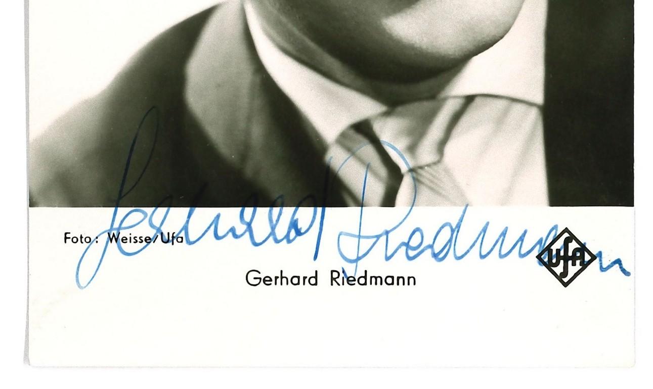 Autographed Portrait of Gerhard Riedmann - Vintage b/w Postcard - 1960s - Photograph by Unknown
