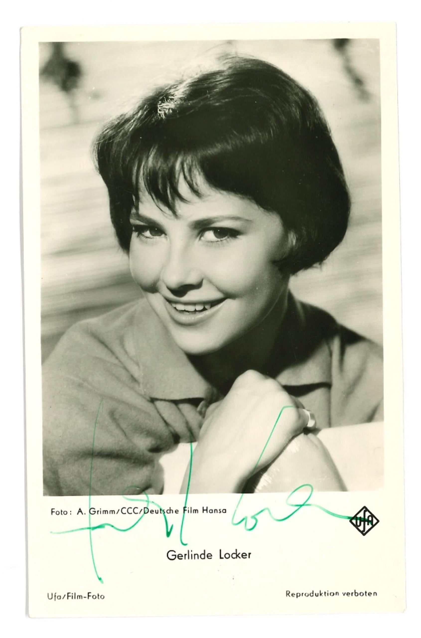 Unknown Portrait Photograph - Autographed Portrait of Gerlinde Locker - Original b/w Postcard - 1950s