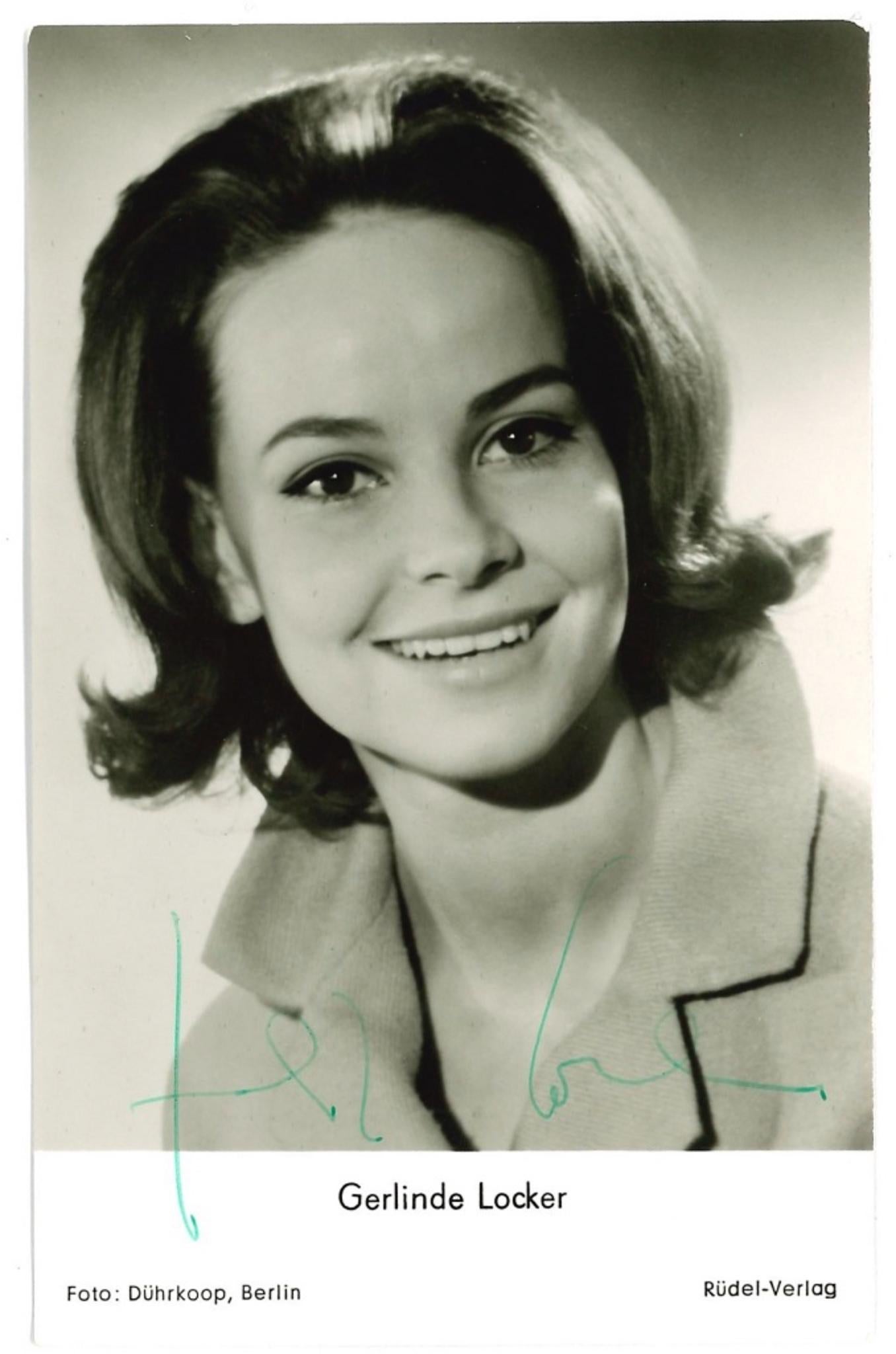 Unknown Portrait Photograph - Autographed Portrait of Gerlinde Locker - Vintage b/w Postcard - 1960s