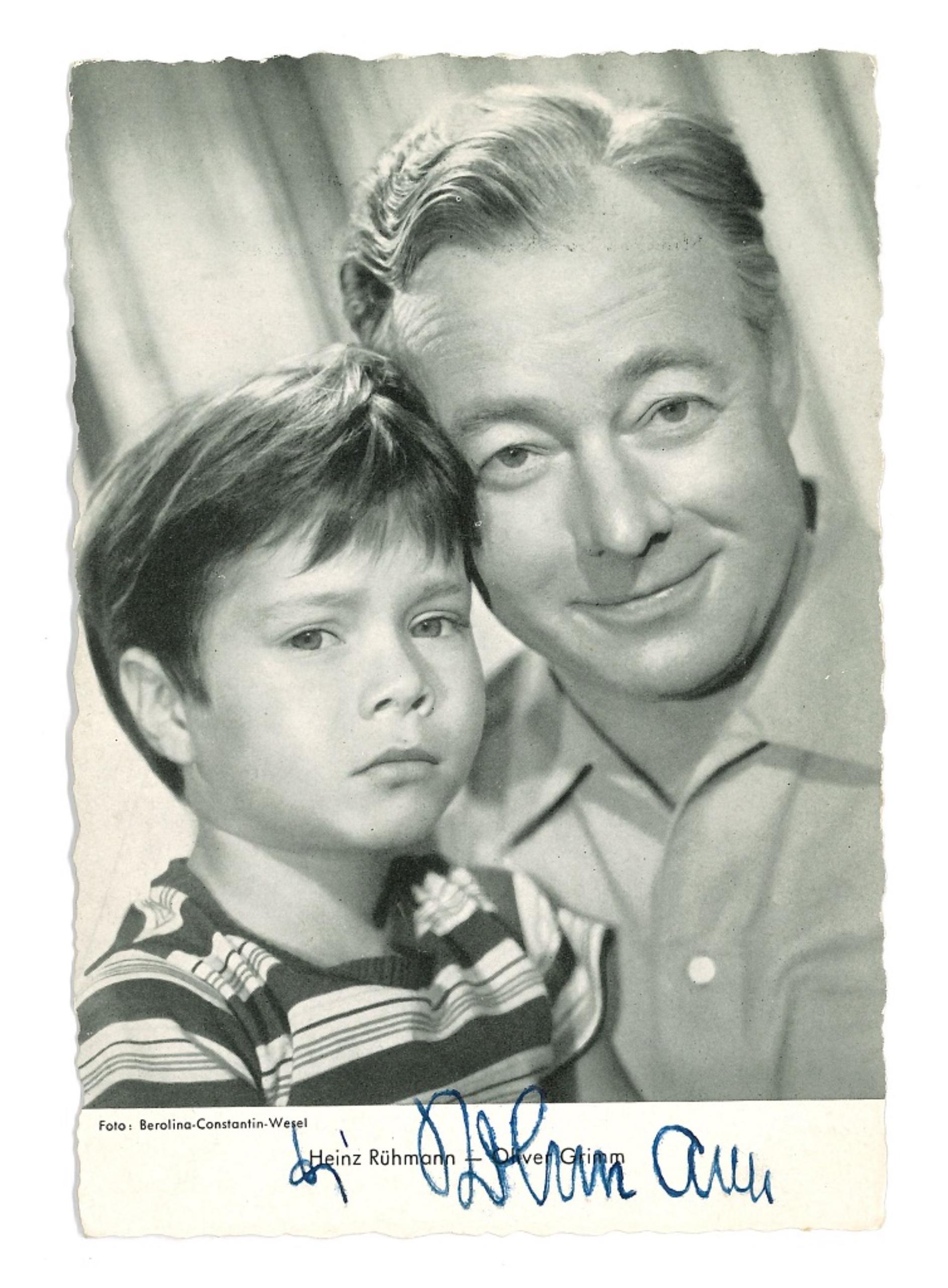Retrato autografiado de H. Rühmann y O. Grimm - Postal vintage en blanco y negro - Años 50