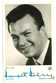 Autographisches Porträt von Harald Holberg - Vintage b/w Postcard - 1960er Jahre