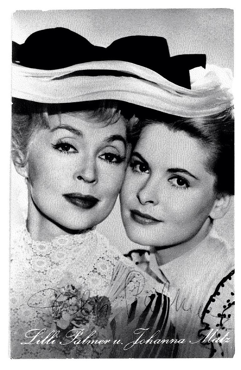 Unknown Portrait Photograph – Autographisches Porträt von iLilli Palmer und Johanna Matz – Vintage-Postcard – 1950er Jahre