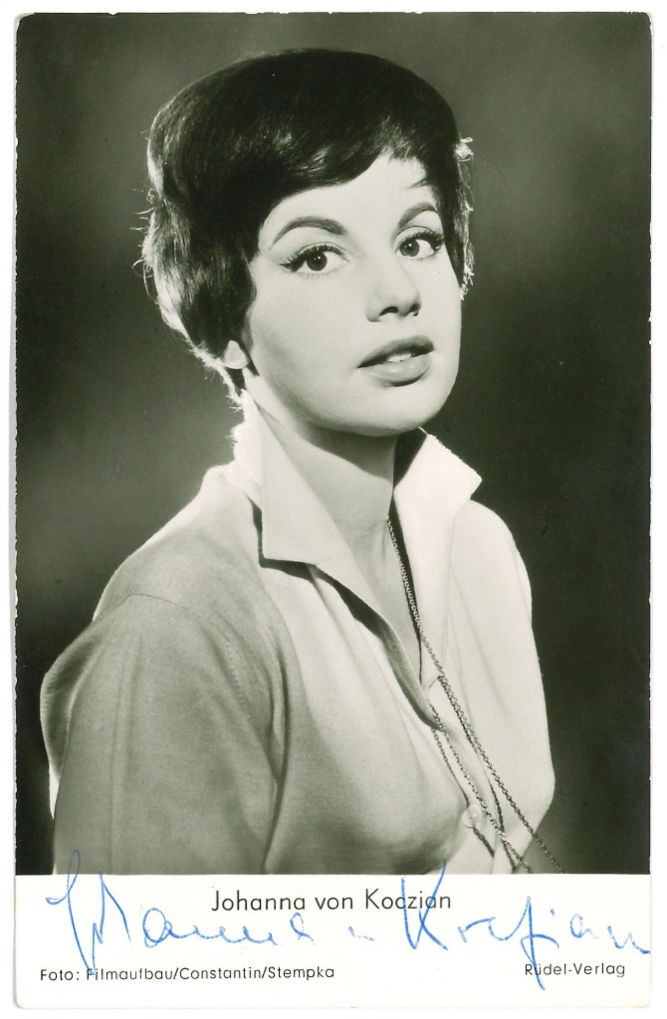 Unknown Portrait Photograph -  Autographed Portrait of Johanna von Koozian - Vintage b/w Postcard - 1960s