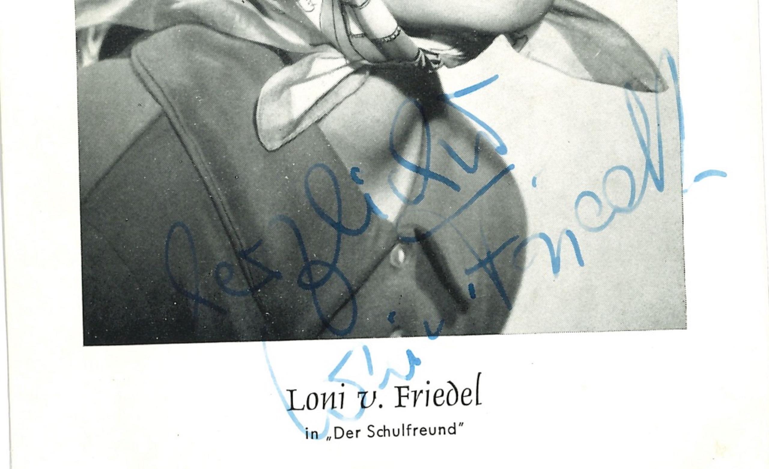 Autographed Portrait of Loni V. Friedel - Original b/w Postcard Portrait - 1950s - Photograph by Unknown