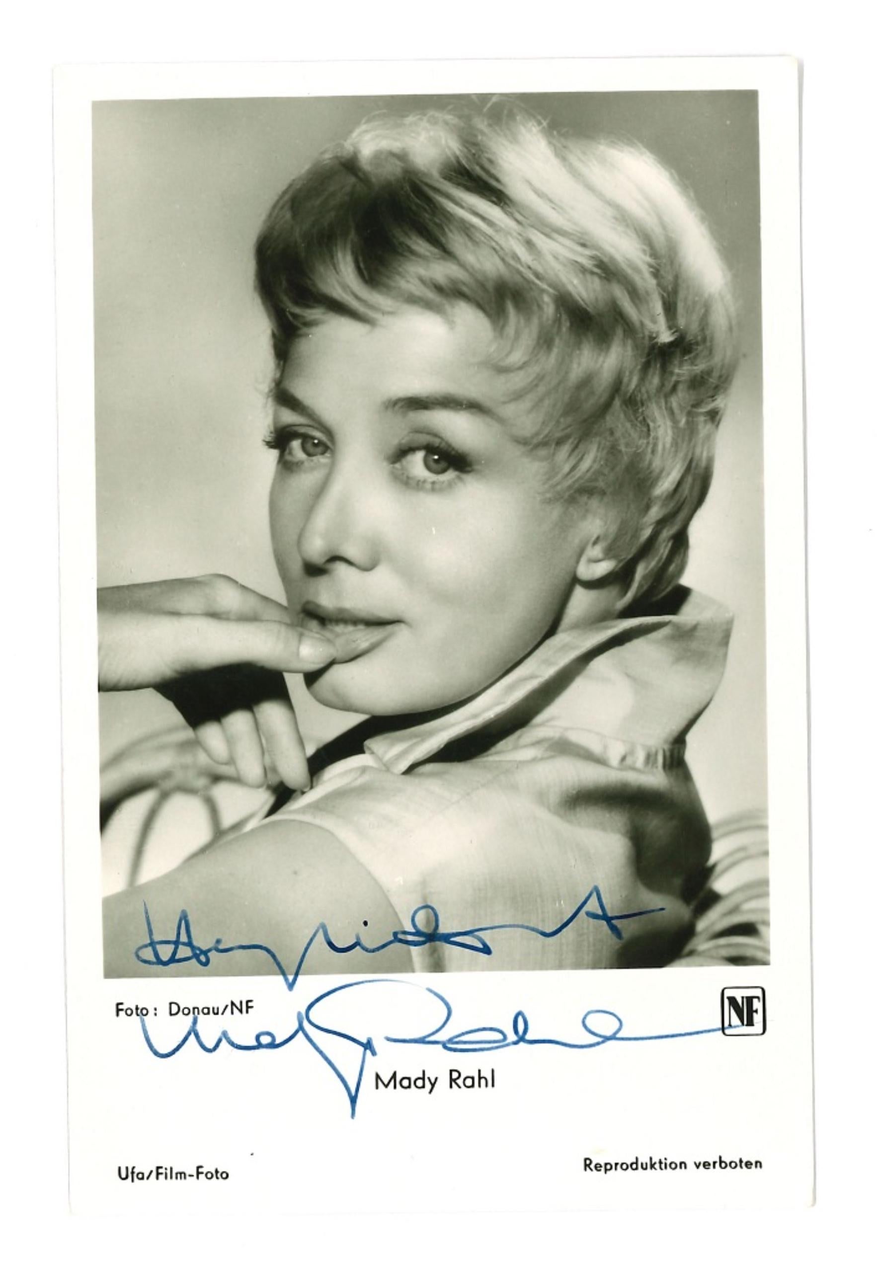 Unknown Portrait Photograph - Autographed Portrait of Mady Rahl - Vintage b/w Postcard - 1950s