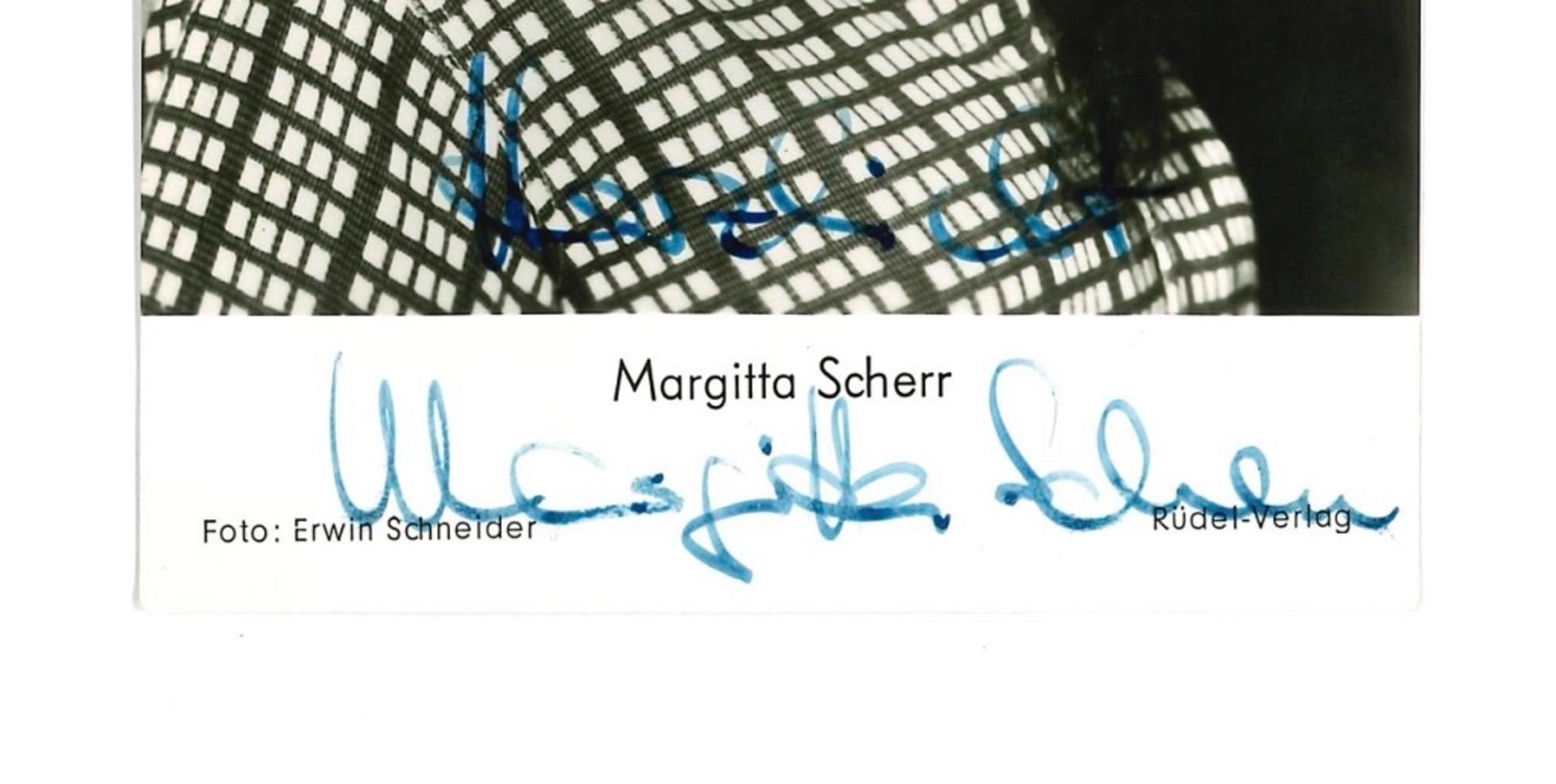 Autographed Portrait of Margitta Scherr - Vintage b/w Postcard - 1960s - Photograph by Unknown