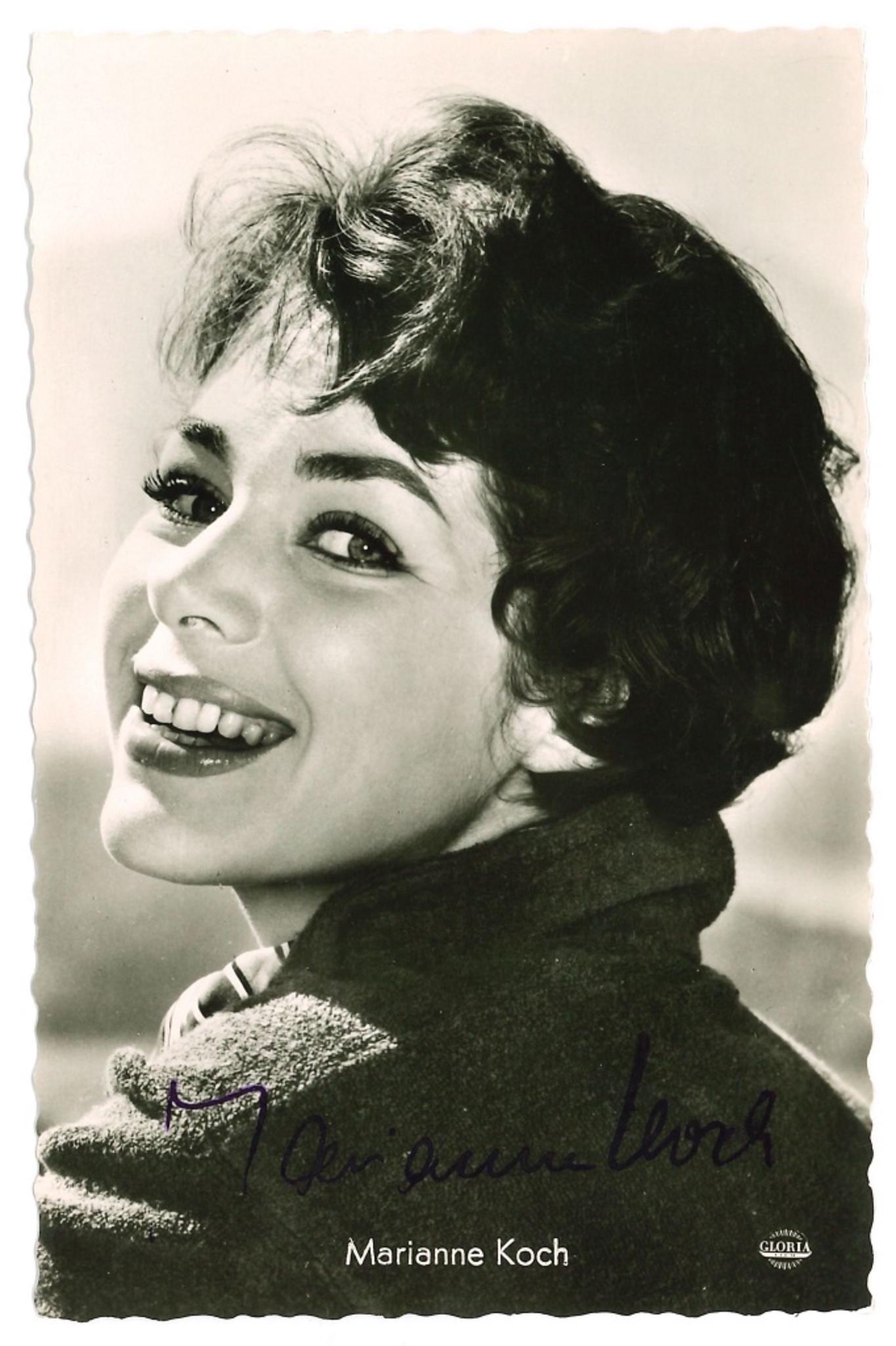 Unknown Portrait Photograph - Autographed Portrait of Marianne Koch- Vintage b/w Postcard - 1950s