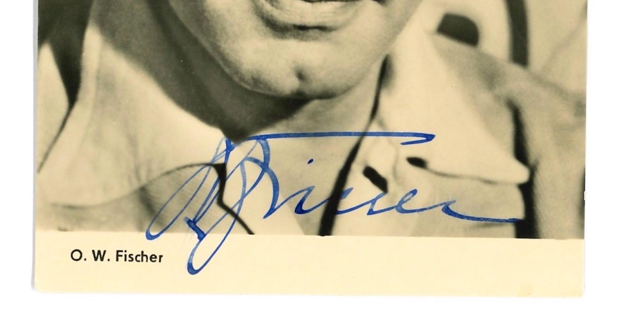 Autographed Portrait of O. W. Fischer - Vintage b/w Postcard - 1960s - Photograph by Unknown