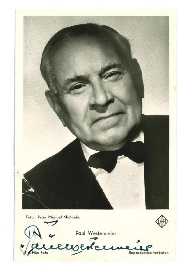 Unknown Portrait Photograph – Autographisches Porträt von Paul Westermeier - Vintage b/w Postcard - 1960er Jahre