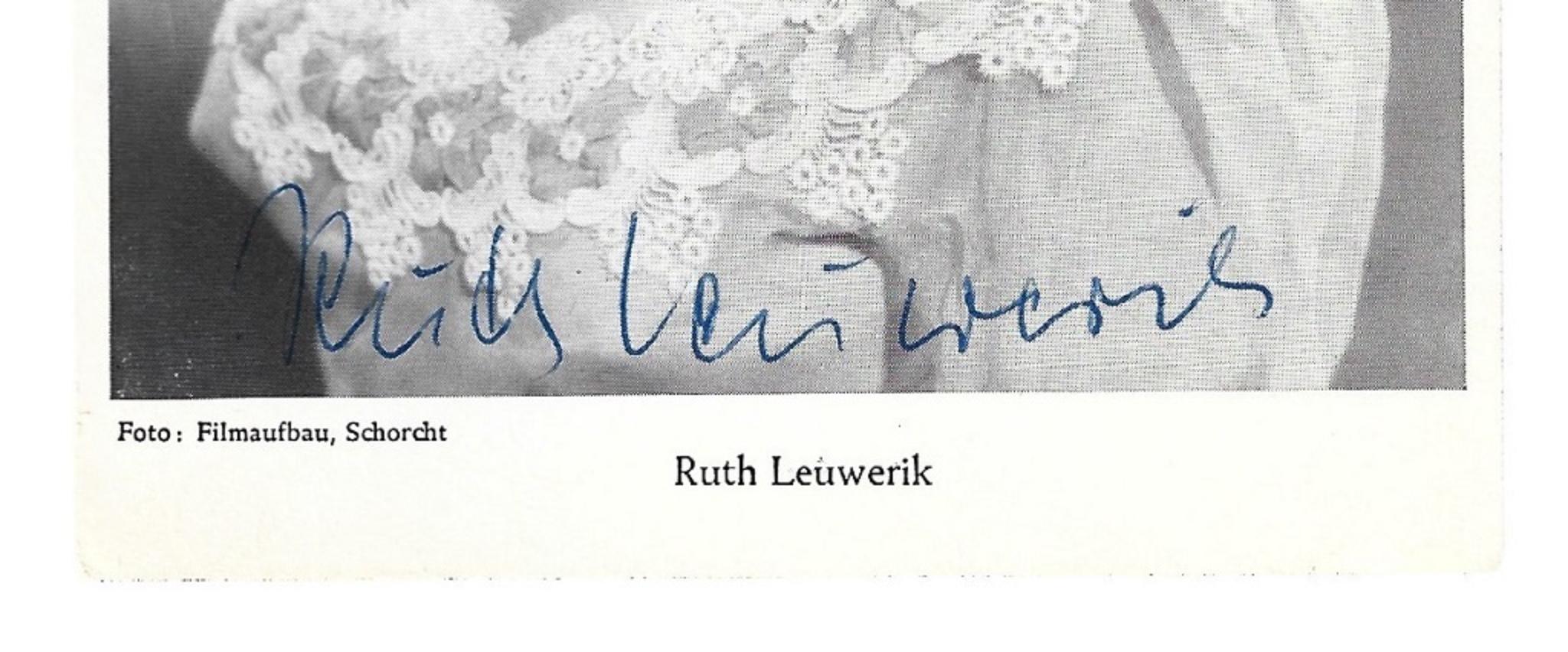 Autographed Portrait of Ruth Leuwerik - Vintage b/w Postcard - 1950s - Photograph by Unknown