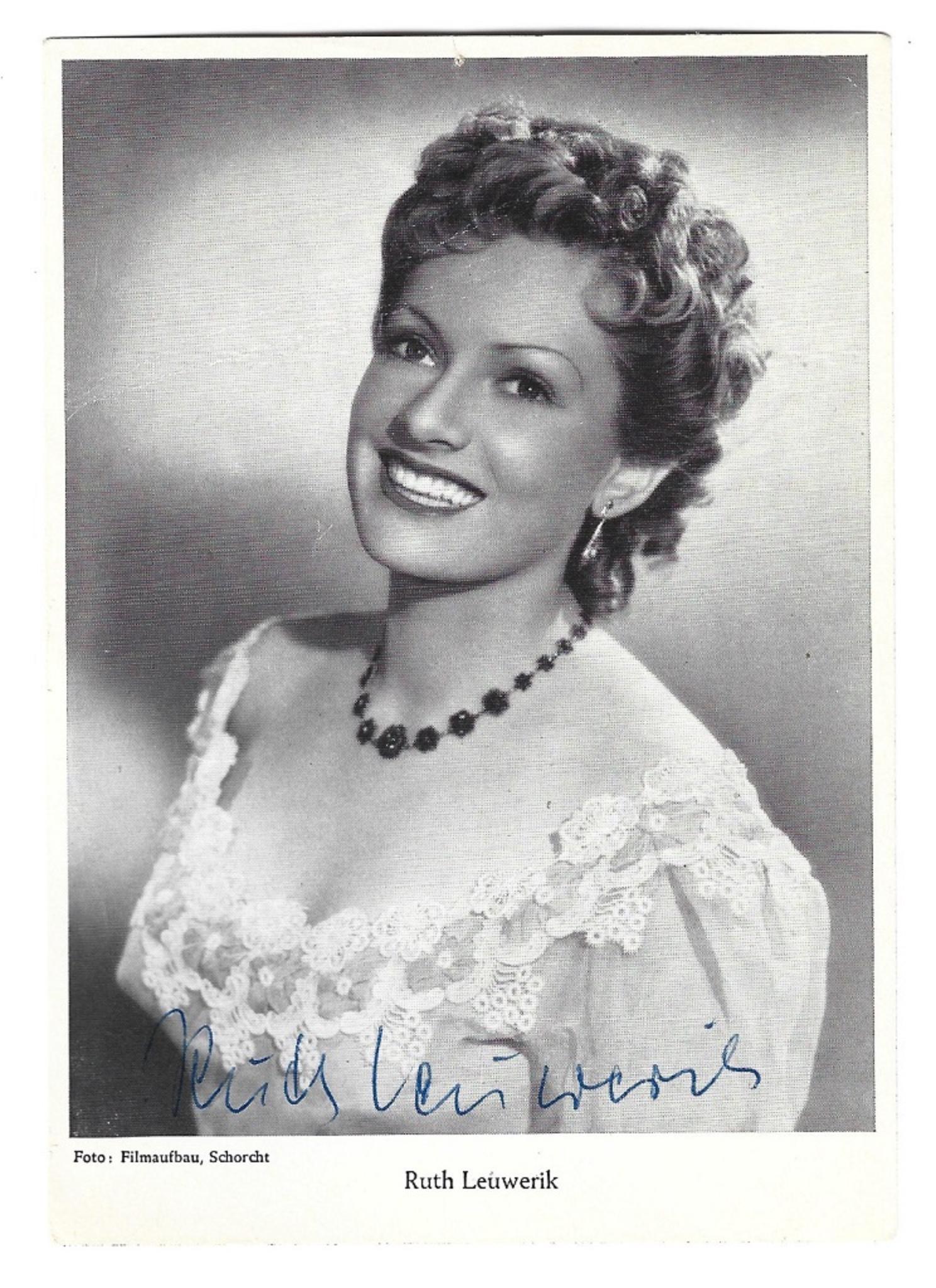 Unknown Portrait Photograph - Autographed Portrait of Ruth Leuwerik - Vintage b/w Postcard - 1950s