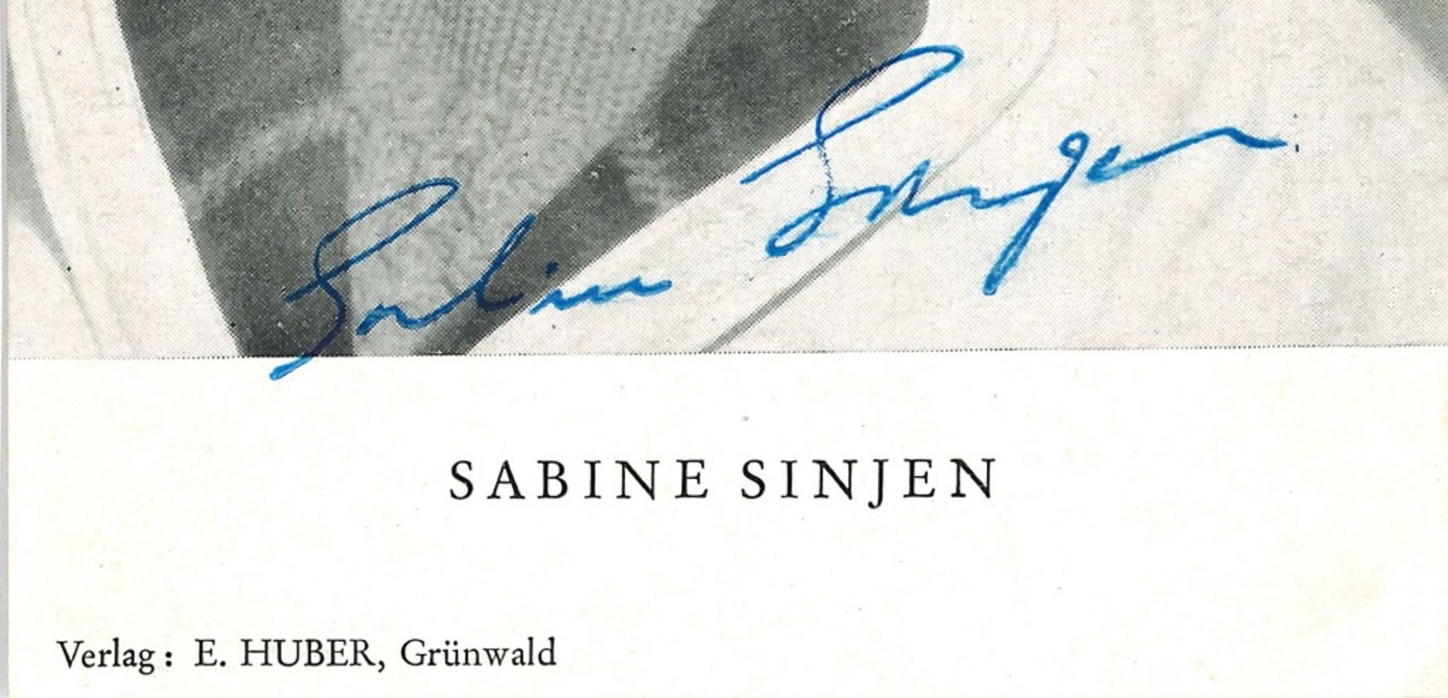 Autographed Portrait of Sabine Sinjen - Vintage  b/w Postcard -1960s - Photograph by Unknown