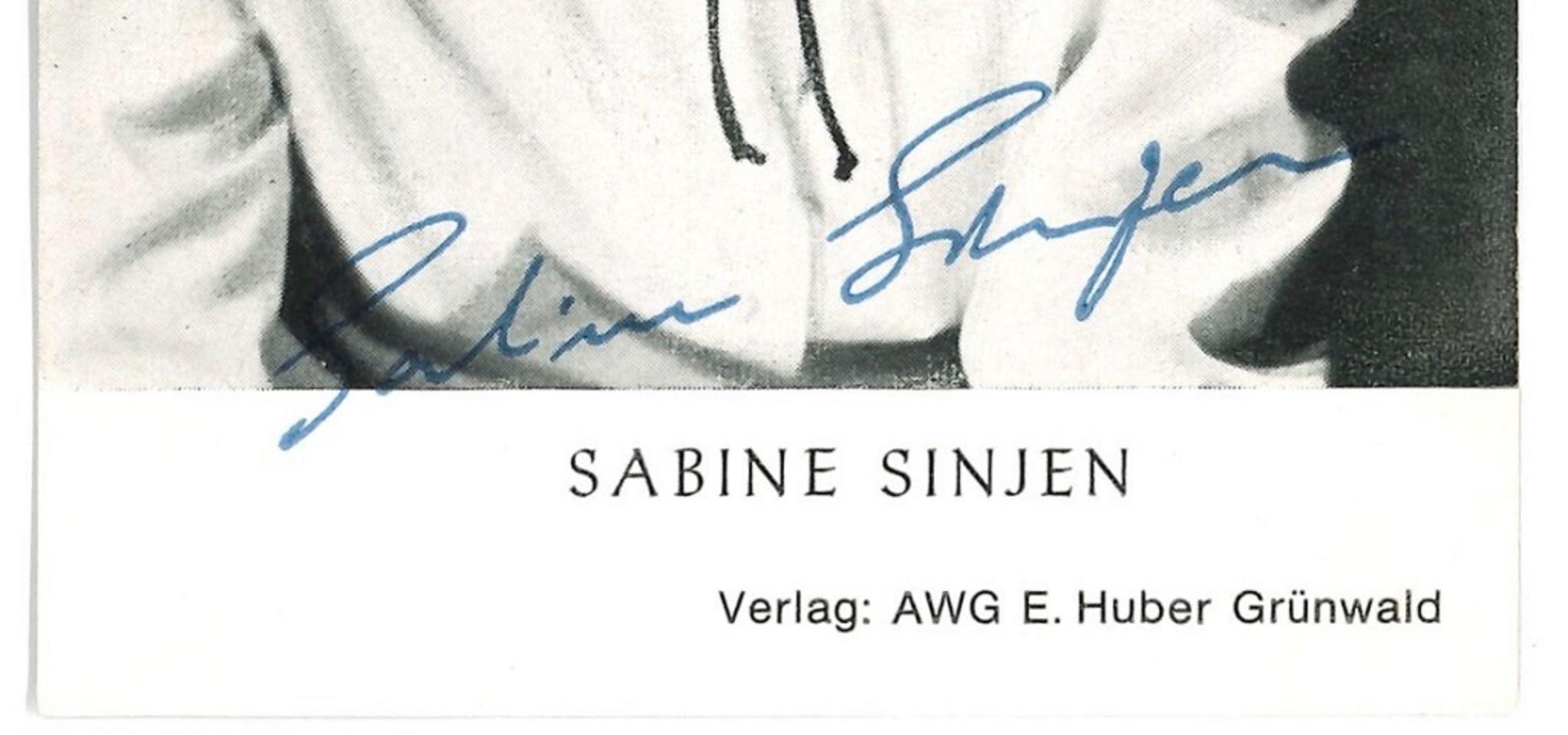 Autographed Portrait of Sabine Sinjen - Vintage b/w Postcard - 1960s - Photograph by Unknown