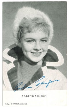 Autographed Portrait of Sabine Sinjen - Vintage  b/w Postcard -1960s
