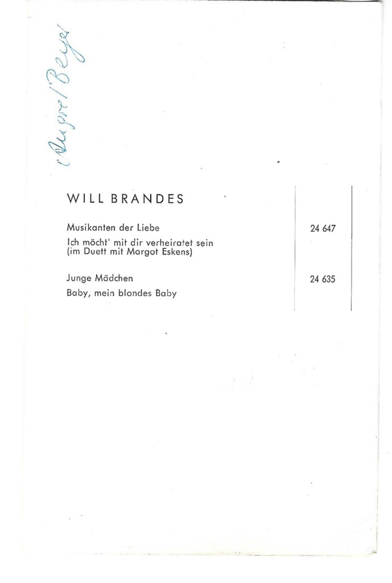 Ritratto autografato di Will Brandes - Cartolina d'epoca in b/n - Anni '50 - Portrait Photograph Grigio di Unknown