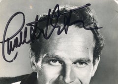 Autographed Portrait of young Charlton Heston - Vintage b/w Postcard - 1950s