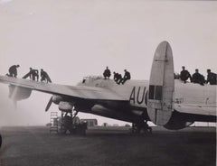Avro Lancaster Bomber AU-Q being bombed up original press photograph 1940s