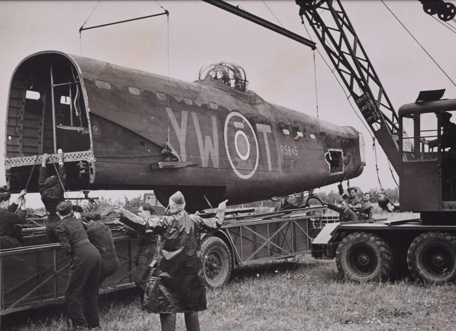 Unknown Black and White Photograph - Avro Lancaster R5845 YW-T after crash original 1943 silver gelatin photograph