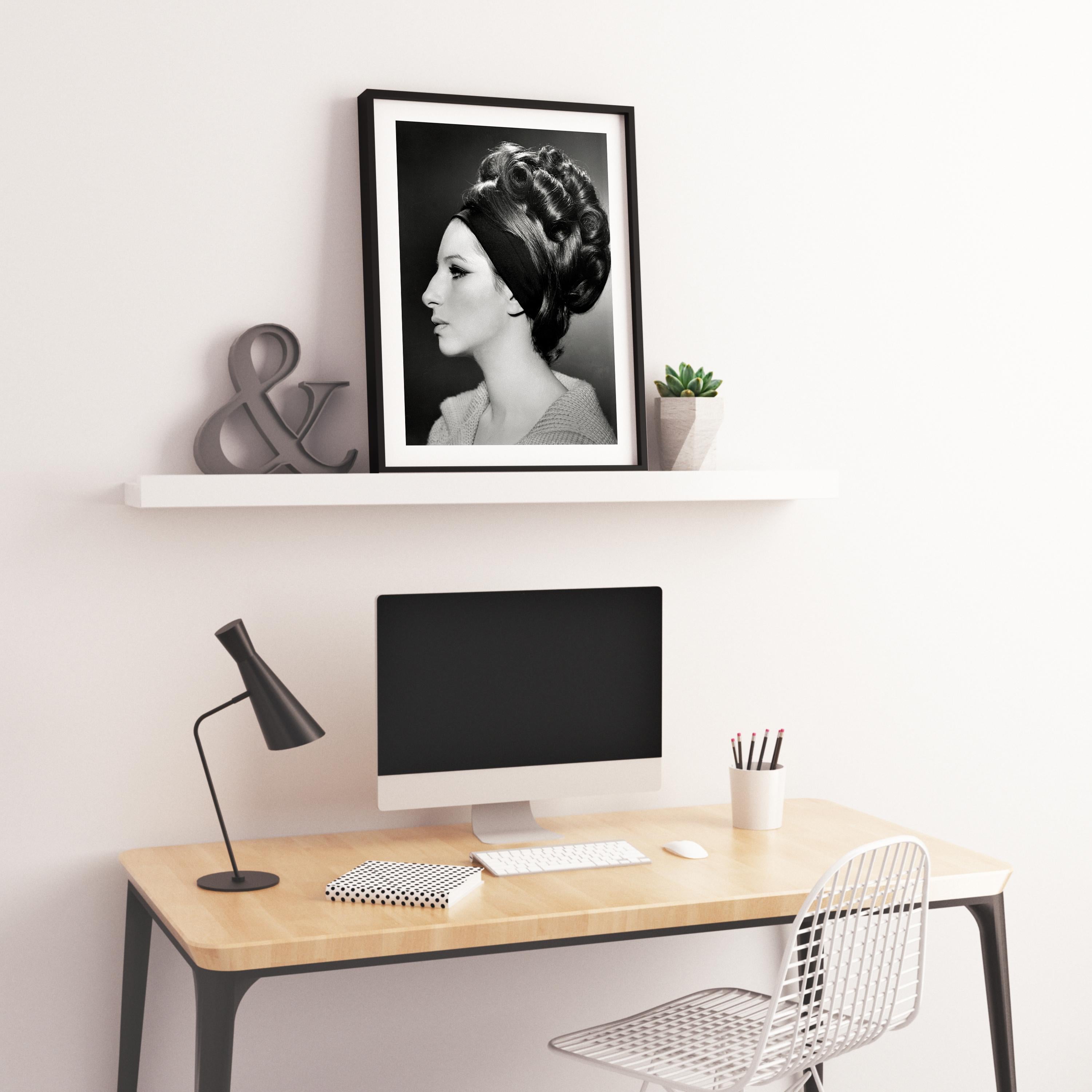 Barbra Streisand Stunning Profile Globe Photos Fine Art Print - Black Black and White Photograph by Unknown