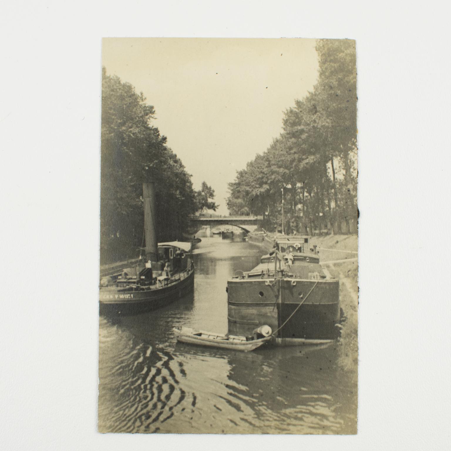 Barge Boats near Paris, France 1926, Silver Gelatin Black and White Photography For Sale 2