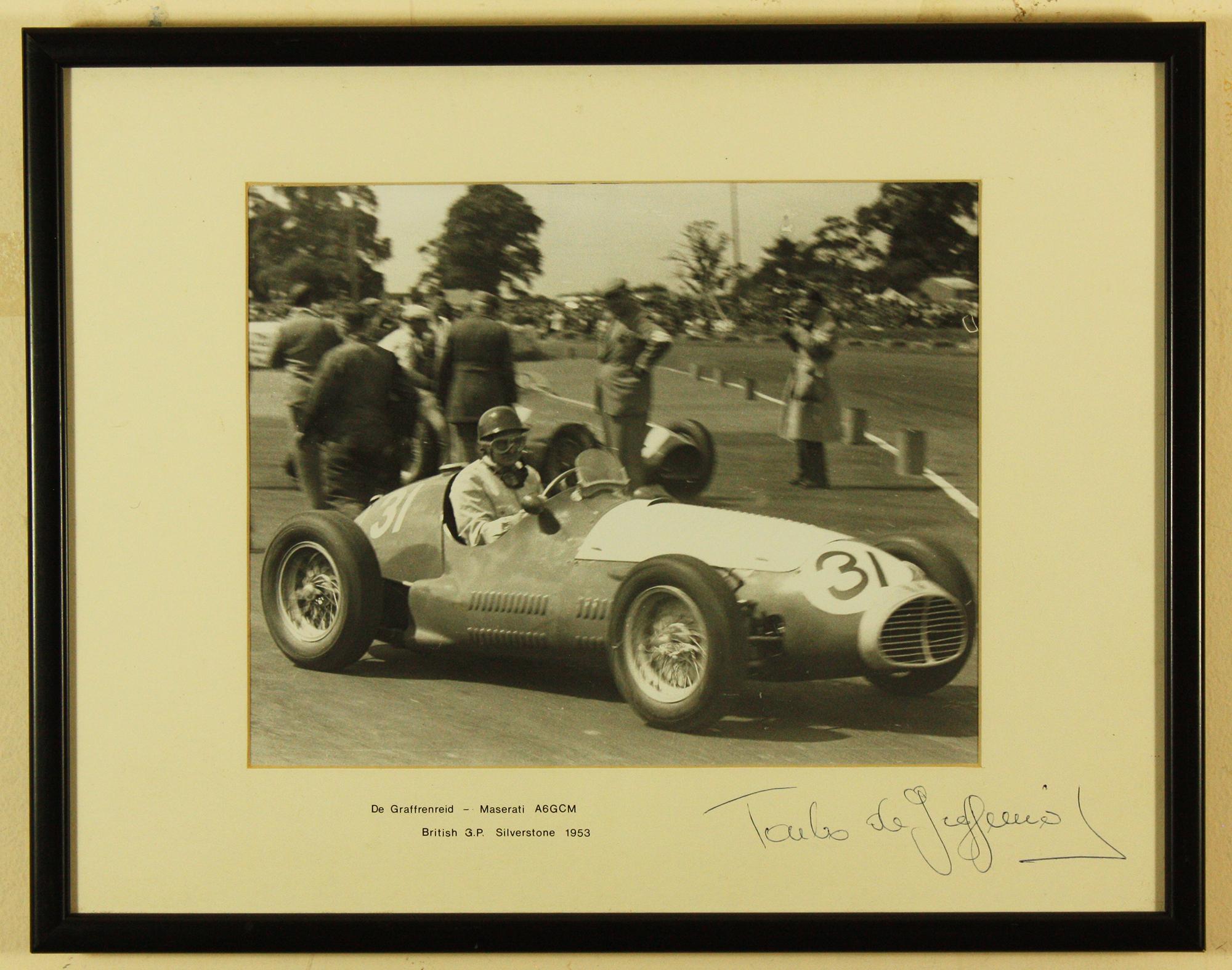 Unknown Black and White Photograph - Baron Emmanuel 'Toulo' de Graffenried British Grand Prix 1953